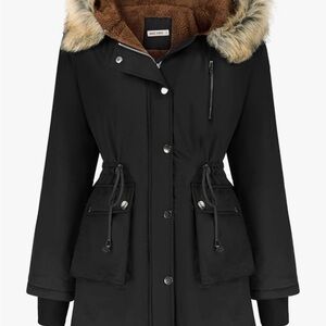 Grace Karin Black Utility Jacket with Faux Fur Trim
